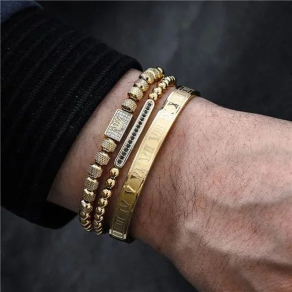New 3PCS Mens Luxury Gold Crown Bracelets - Picture 3 of 6